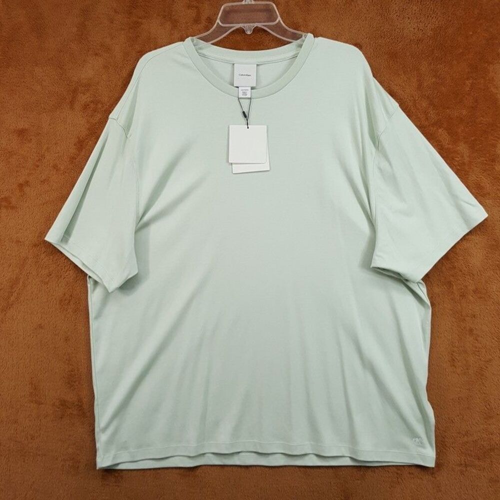 CALVIN KLEIN Shirt Mens XXL Light Green Pullover Crew Logo 100% Supima Cotton